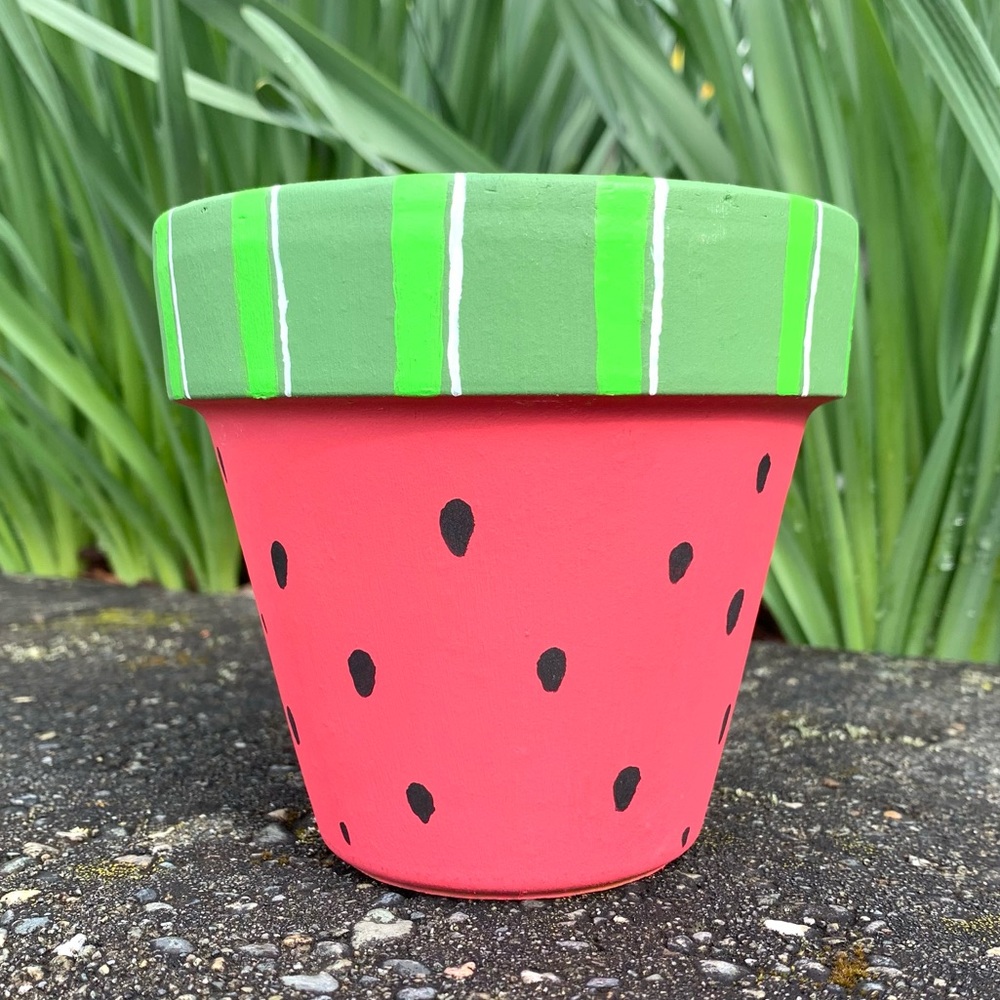 🎉HP!! 🍉NEW! Watermelon Hand Painted Flower Pot - Picture 1 of 15